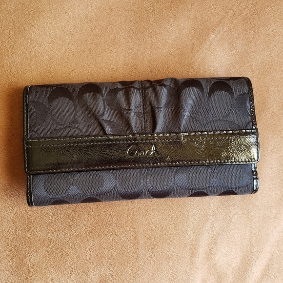 Coach Handbags - Coach Black Signature Checkbook Wallet